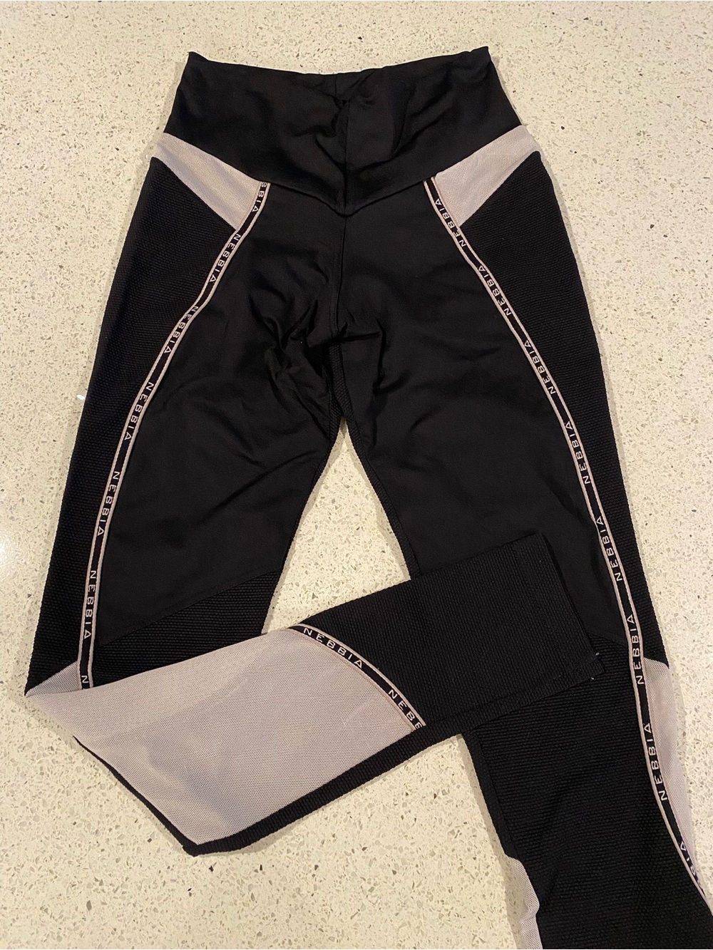 NEBBIA Black and white High-Waist Performance Leggings with Branded Tape
